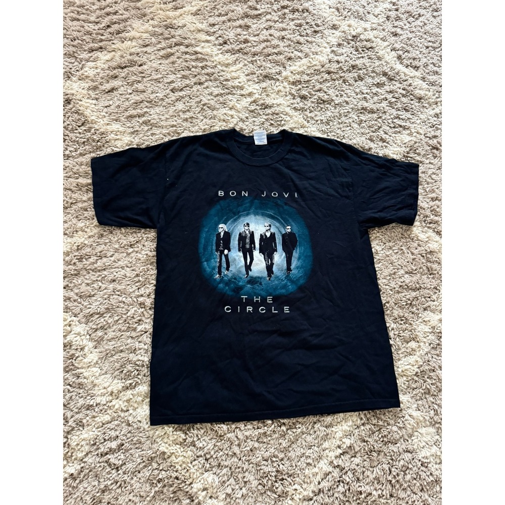 Bon Jovi The Circle Tour 2010 Graphic T-Shirt Mens L Black Gildan Heavy Cotton